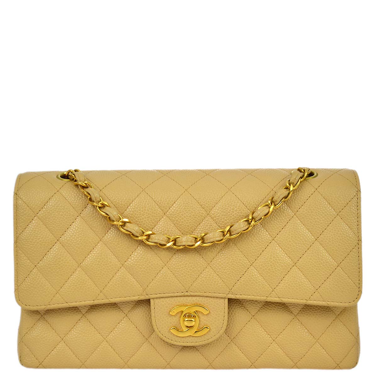 Chanel 1997-1999 Beige Caviar Medium Classic Double Flap Bag