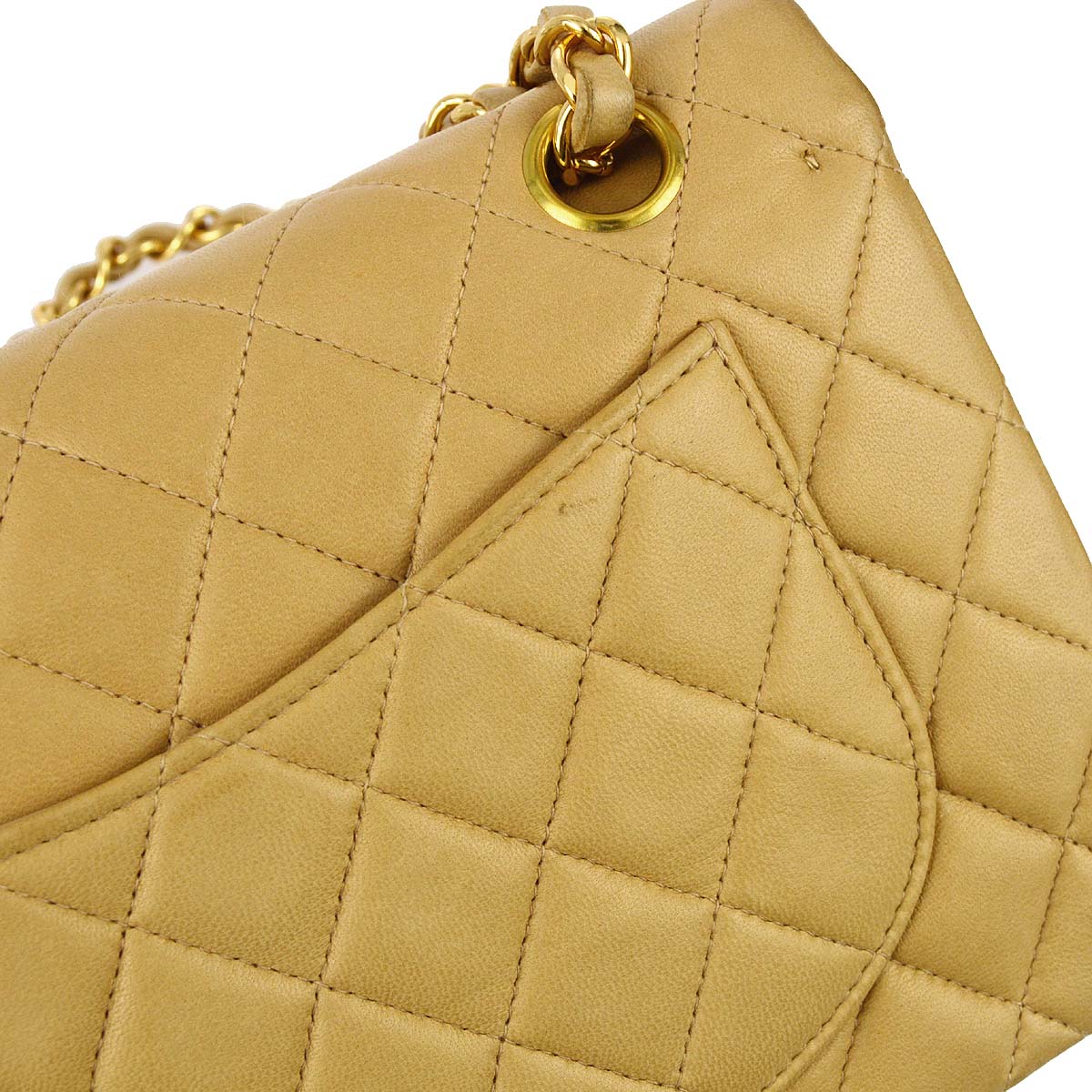 Chanel 1997-1999 Beige Lambskin Small Classic Double Flap Shoulder Bag