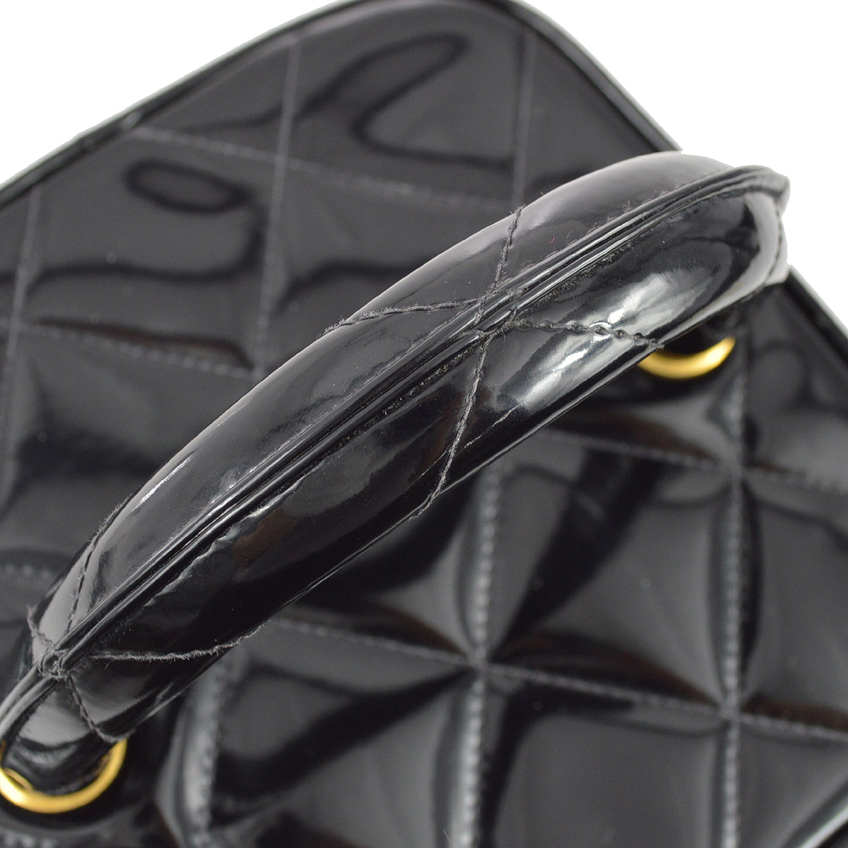 Chanel 1994-1996 Black Patent Leather Heart Mirror Vanity Handbag