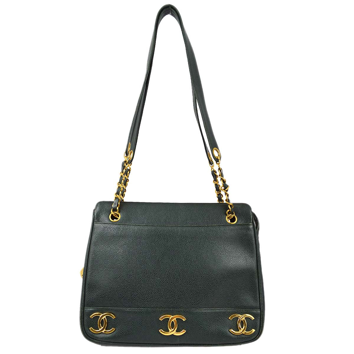 Chanel 1994-1996 Green Caviar Triple CC Shoulder Tote Bag