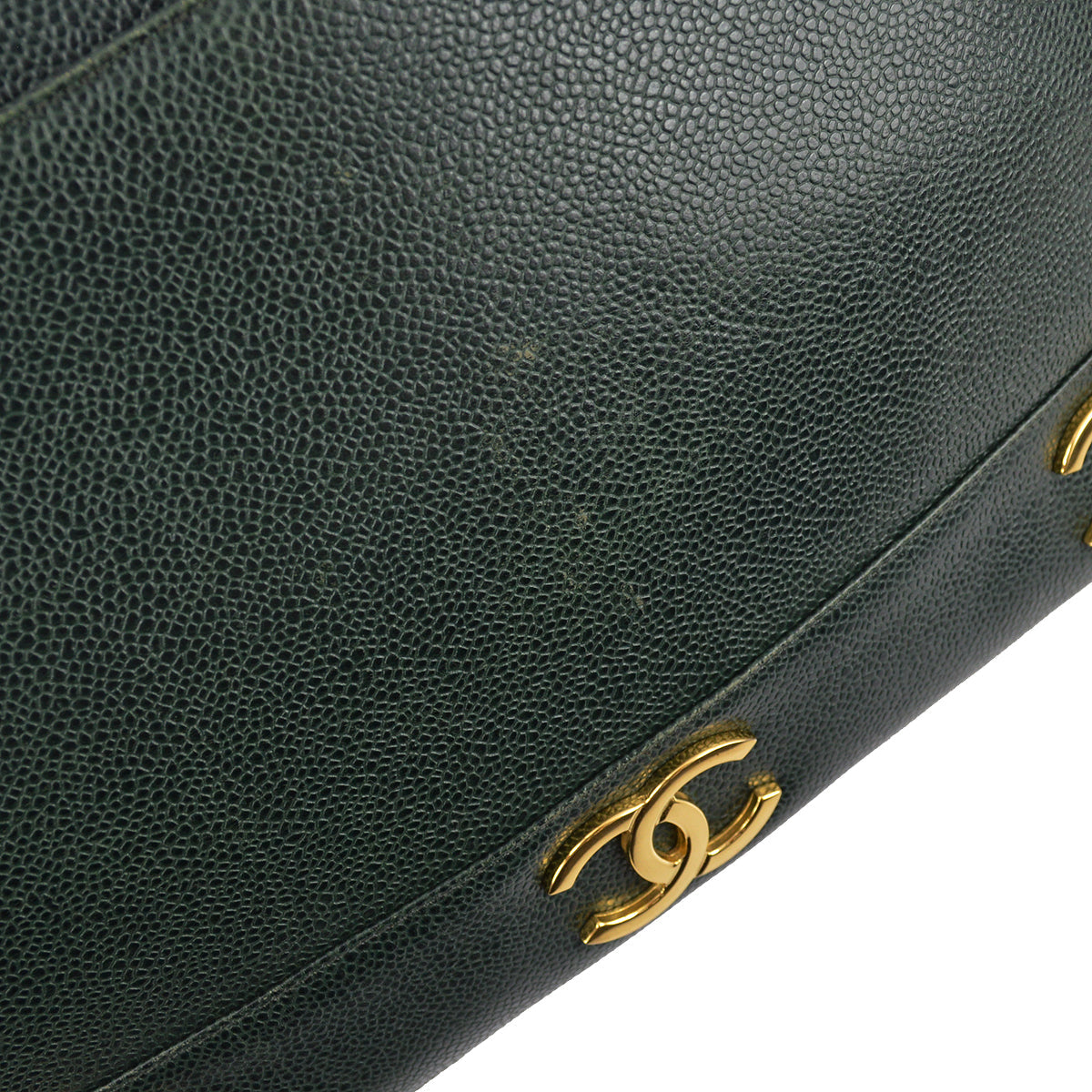 Chanel 1994-1996 Green Caviar Triple CC Shoulder Tote Bag