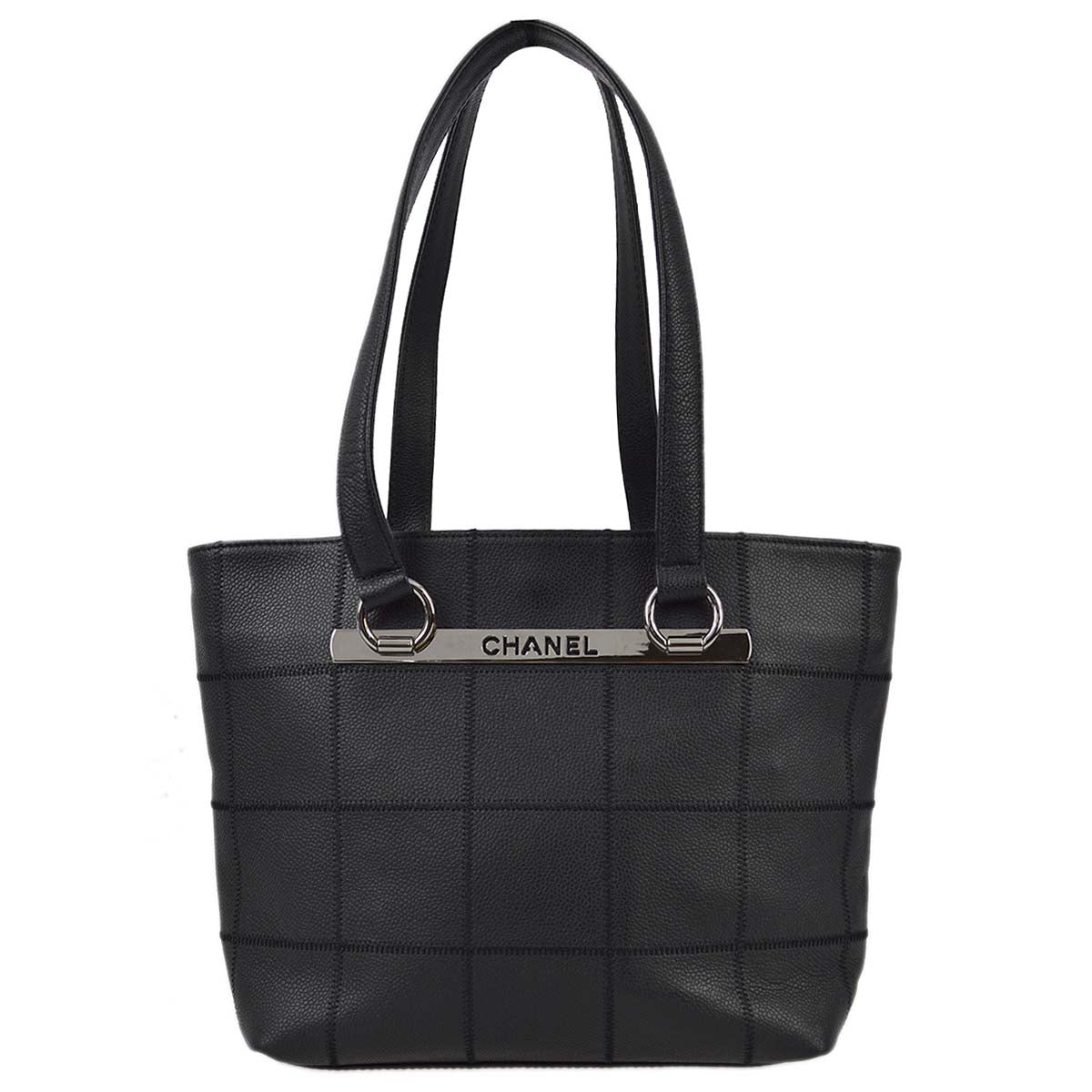 Chanel 2005-2006 Black Caviar Choco Bar Tote Handbag