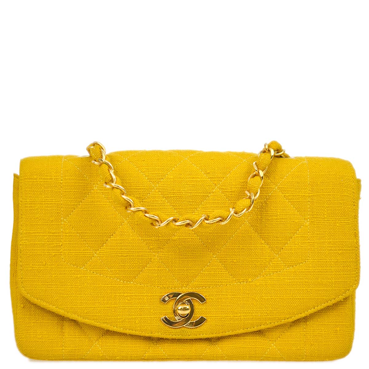 Chanel 1991-1994 Yellow Linen Small Diana Flap Bag