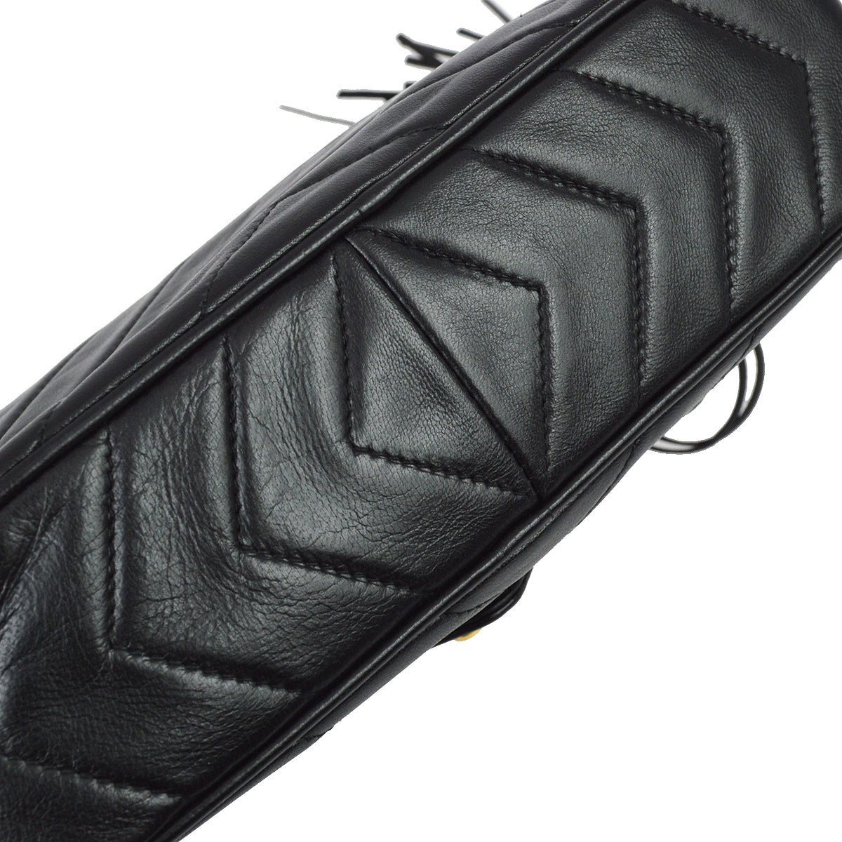 Chanel 1991-1994 Black Lambskin Small Chevron Pocket Camera Bag