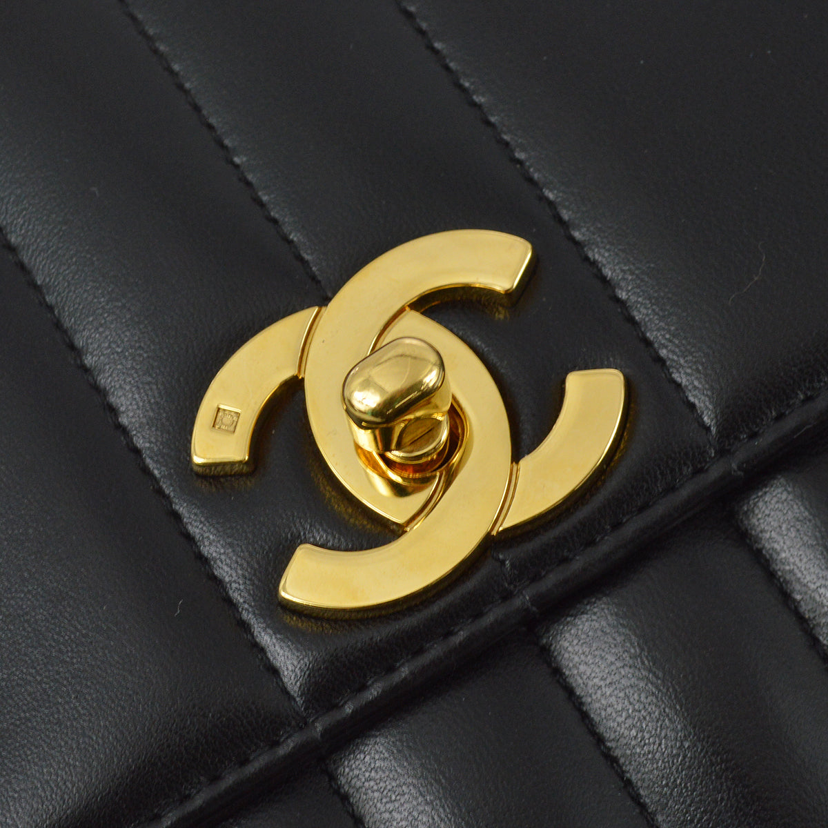 Chanel 1994-1996 Black Lambskin Small Vertical Stitch Straight Flap Bag