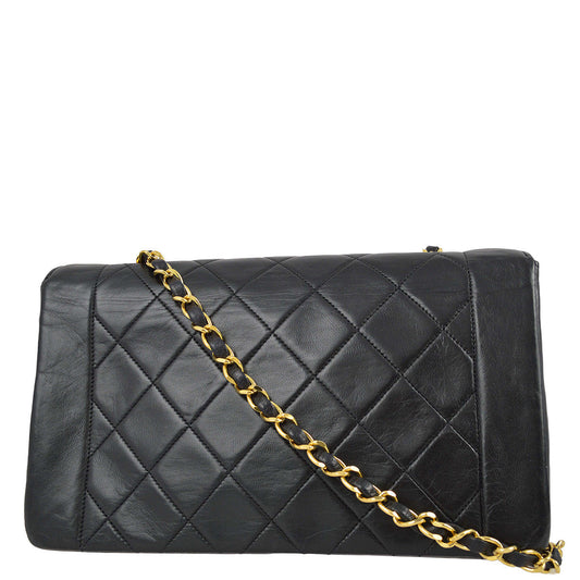 Chanel 1989-1991 Black Lambskin Medium Border Flap Bag