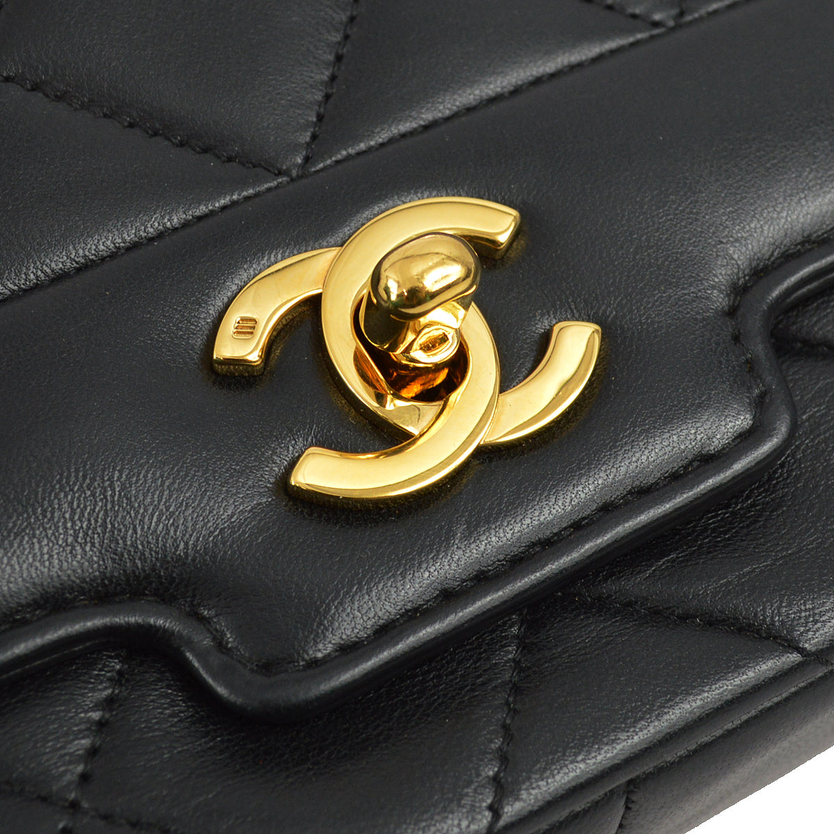 Chanel 1989-1991 Black Lambskin Medium Border Flap Bag