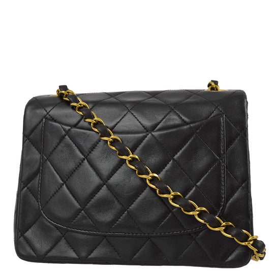 Chanel 1991-1994 Black Lambskin Mini Classic Square Flap Bag 17