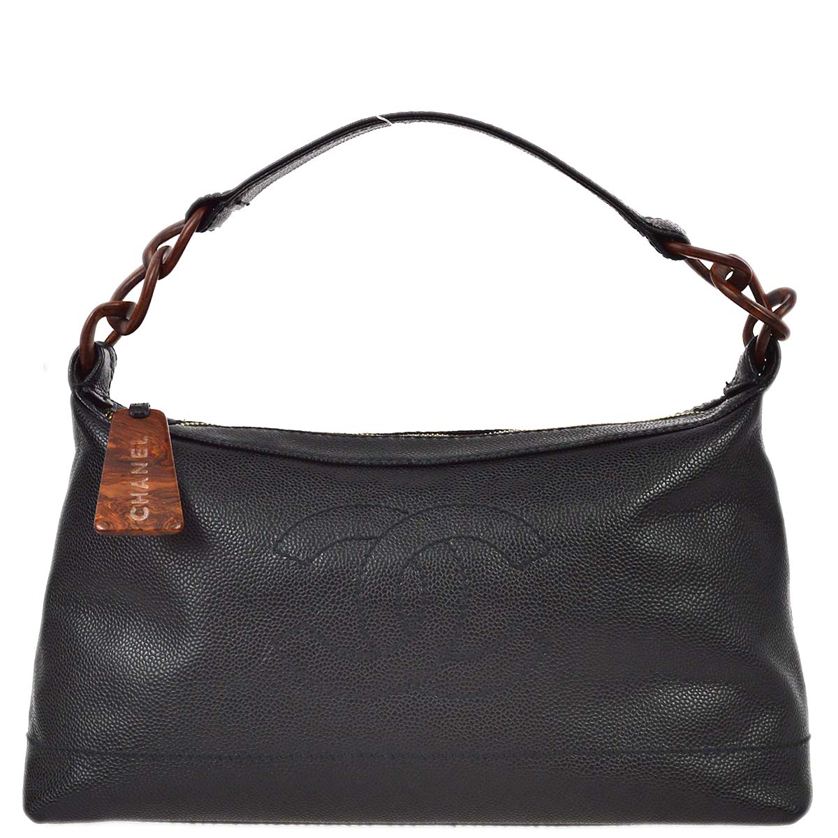 Chanel 2001-2003 Black Caviar Acrylic Chain Shoulder Bag