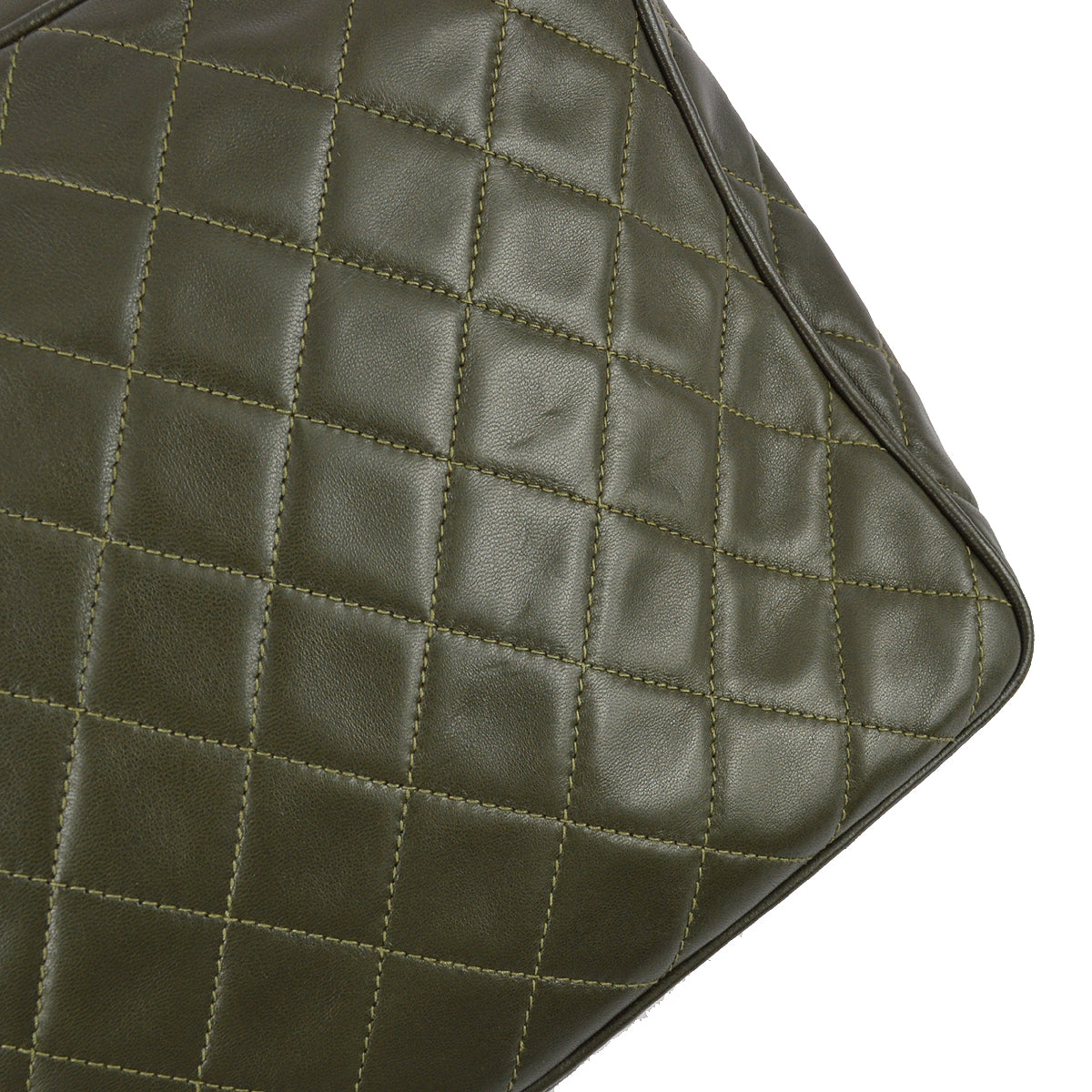 Chanel 1989-1991 Khaki Lambskin Pocket Camera Bag Large