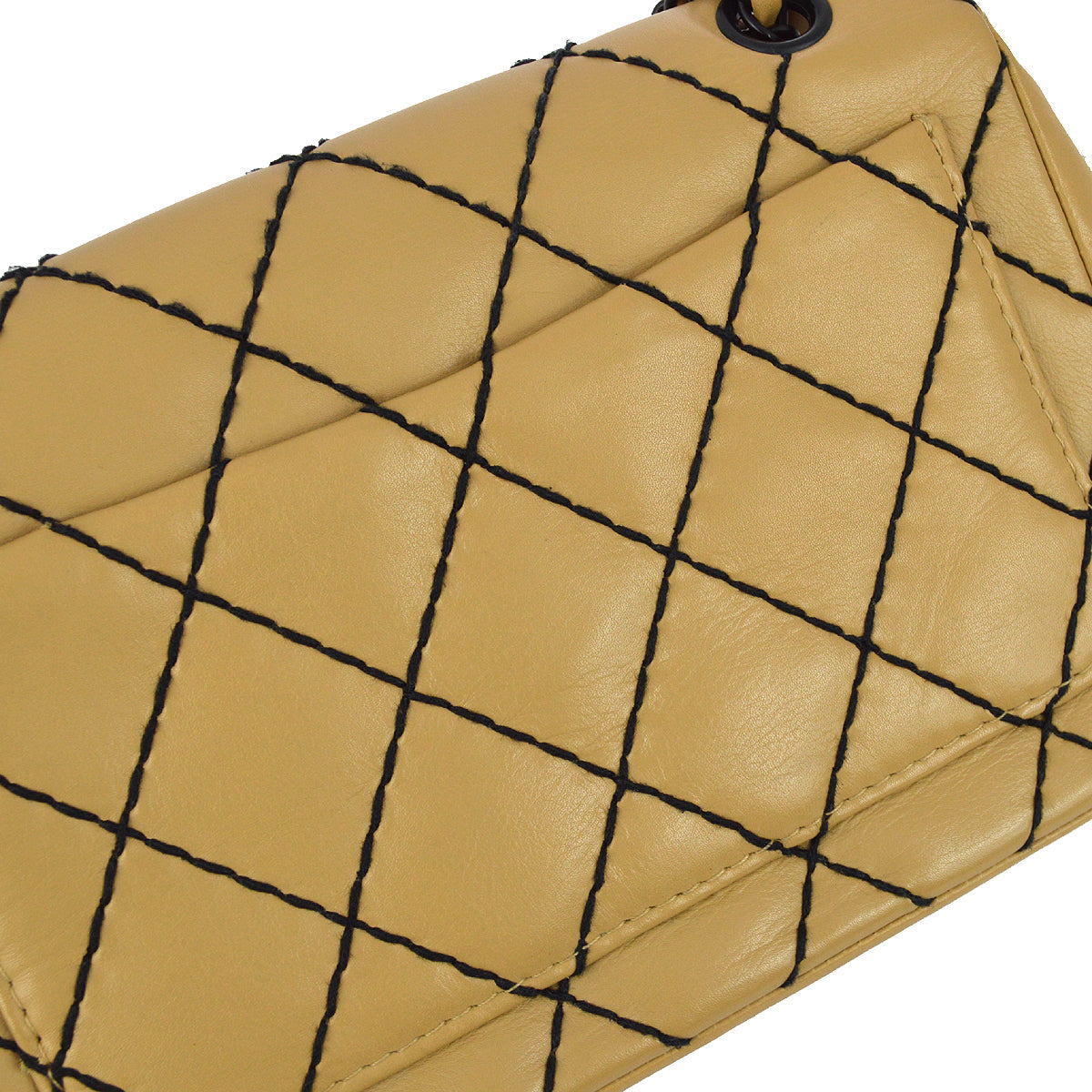 Chanel 2000-2001 Beige Calfskin Medium Wild Stitch Straight Flap Bag