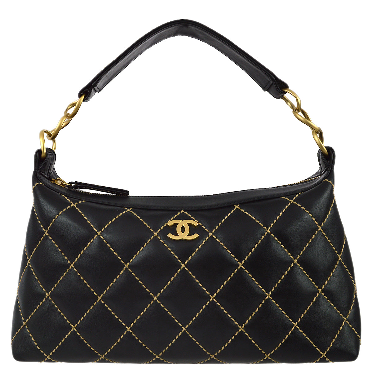 Chanel 2003-2004 Black Calfskin Wild Stitch Hobo Handbag