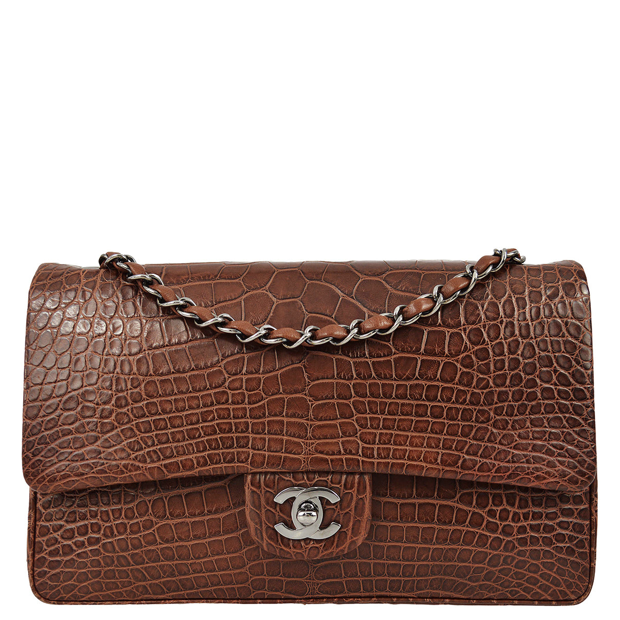 Chanel * 2001-2003 Brown Crocodile Medium Classic Double Flap SHW