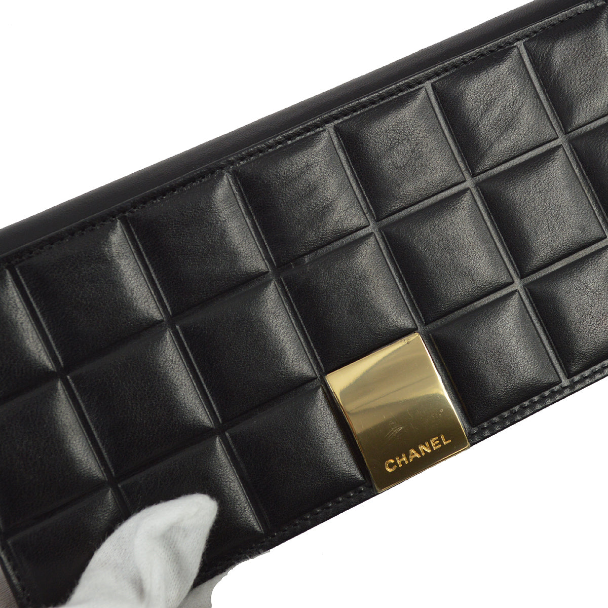 Chanel 2001-2003 Black Lambskin Choco Bar Long Wallet