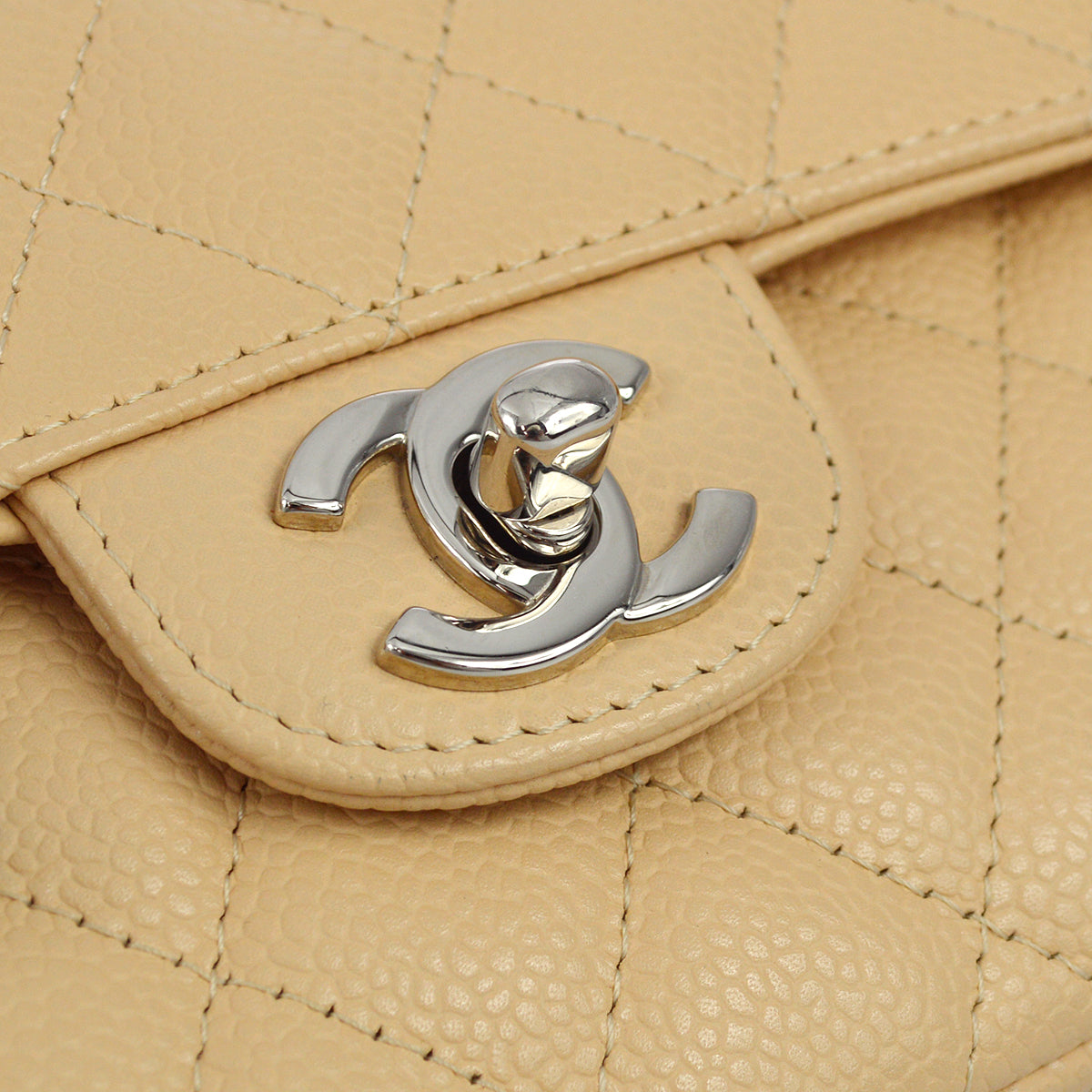 Chanel * 2008-2009 Beige Caviar Skin East West Bag SHW