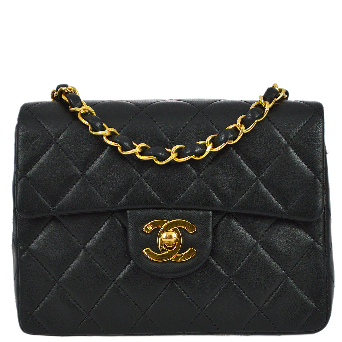 Chanel 1991-1994 Black Lambskin Mini Classic Square Flap Bag 17