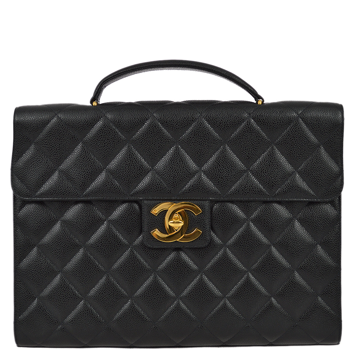 Chanel 1994-1996 Black Caviar Briefcase Business Handbag