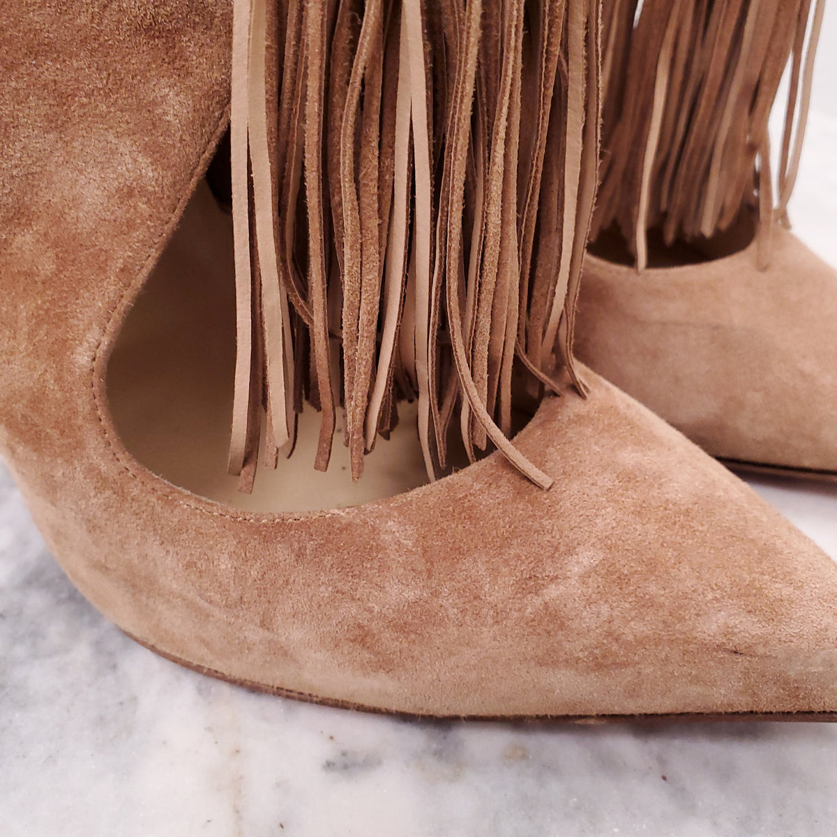 CHRISTIAN LOUBOUTIN SUEDE BOOTIES WITH FRINGE - SIZE 40.5