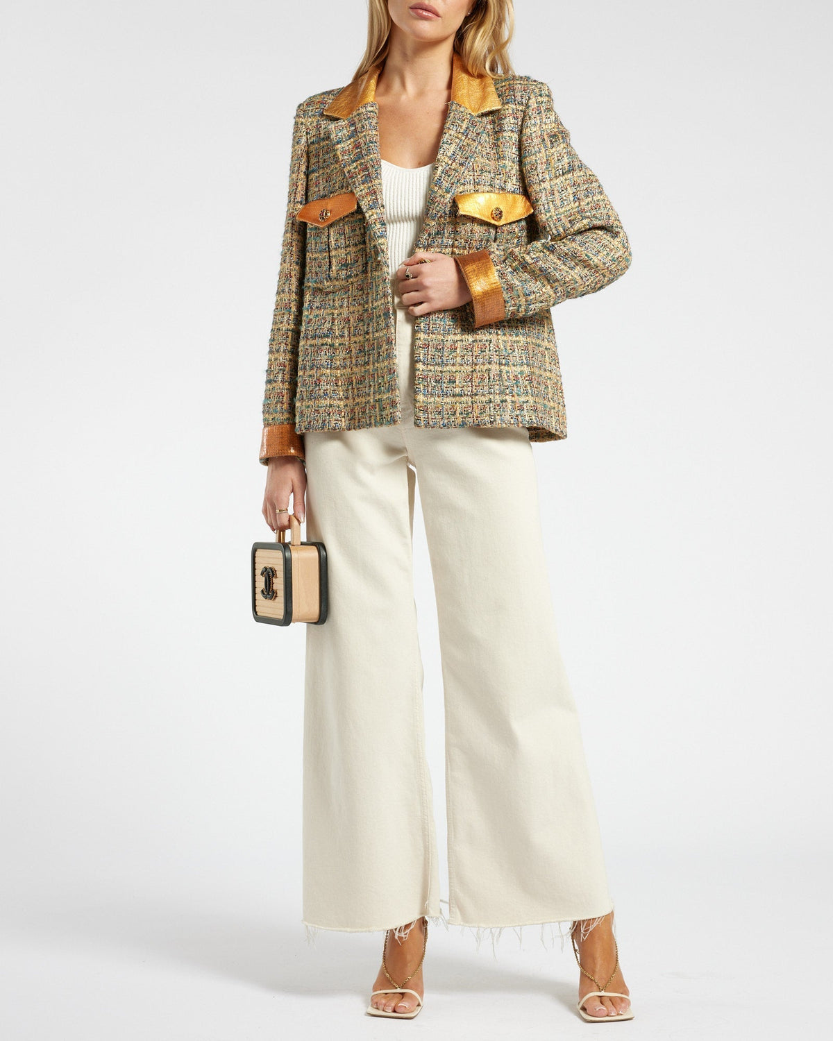 Chanel Gold, Red & Blue Egypt Collection Tweed Jacket with Gold Collar and Pocket Detail FR 40 (UK 12)