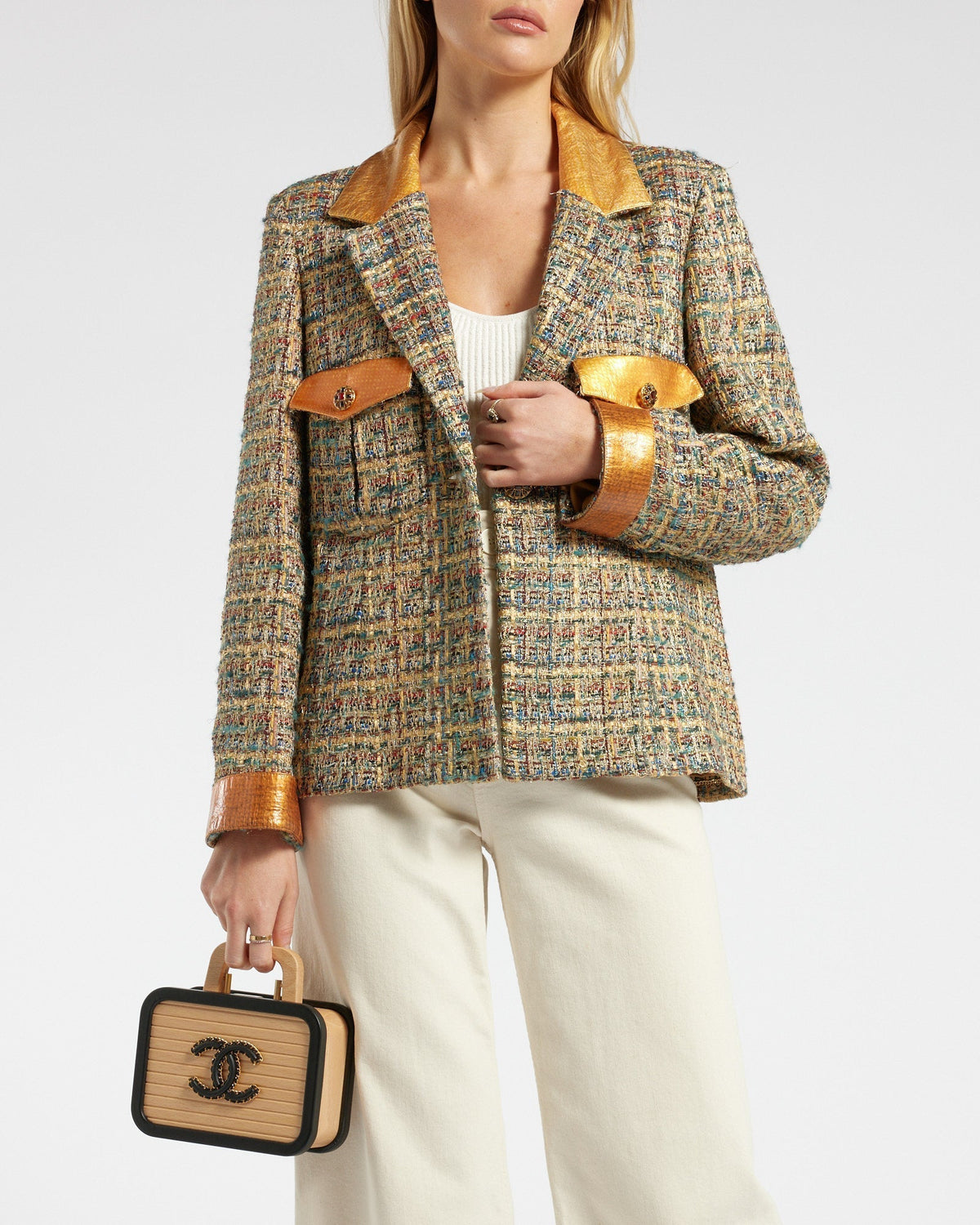 Chanel Gold, Red & Blue Egypt Collection Tweed Jacket with Gold Collar and Pocket Detail FR 40 (UK 12)