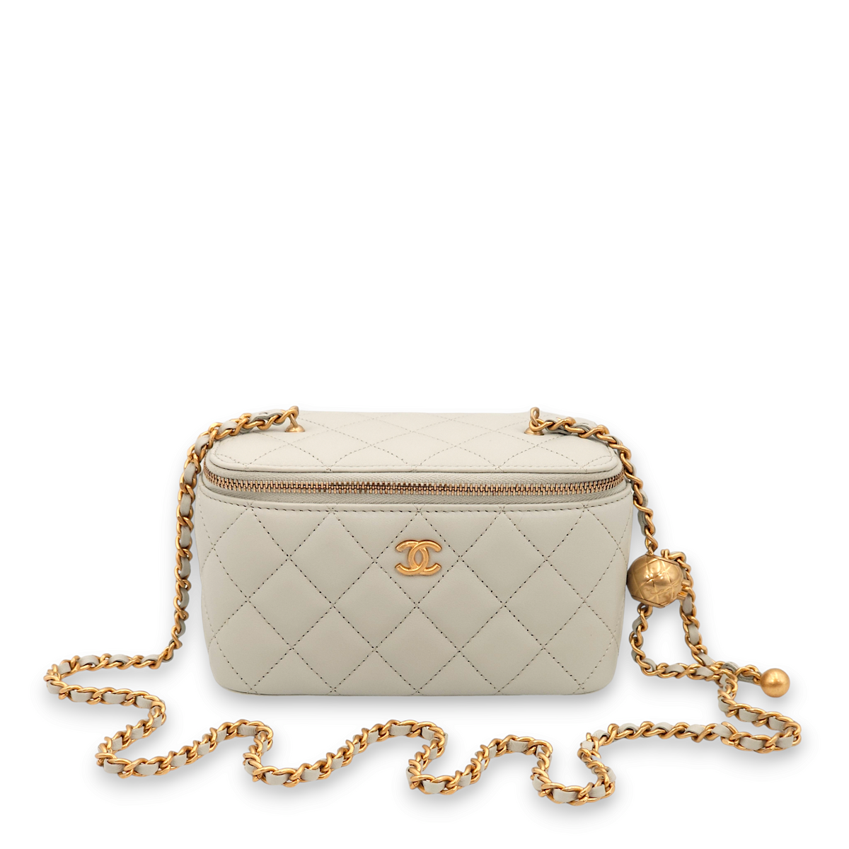 Pearl Crush (Rectangle) Mini Pastel Blue Vanity Bag in Lambskin, Gold hardware