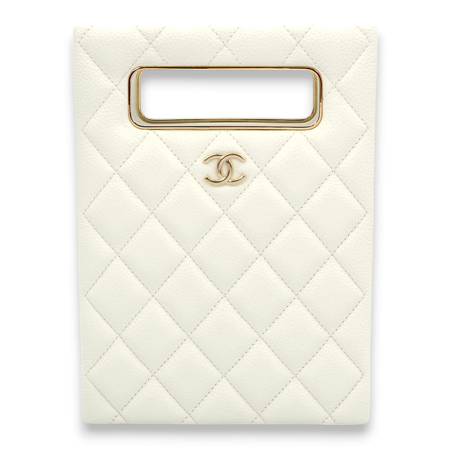 Quilted Vertical Evening Chain White Crossbody Bag in Caviar Leather, Gold hardware