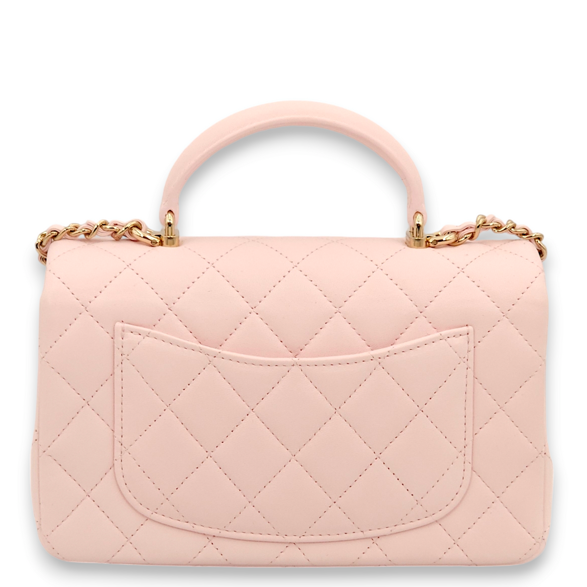 Classic Rectangle Mini Pastel pink Top Handle Bag in Lambskin, Gold hardware