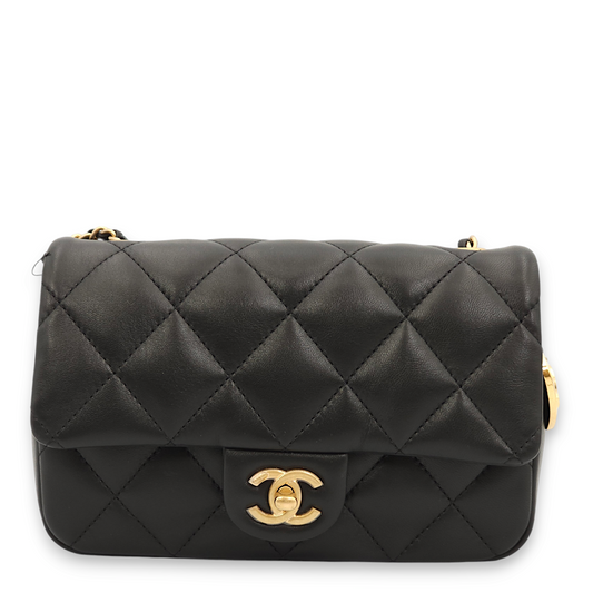 Chanel Seasonal Flap with Open Heart charms Black Shoulder Bag in Lambskin, Gold hardware