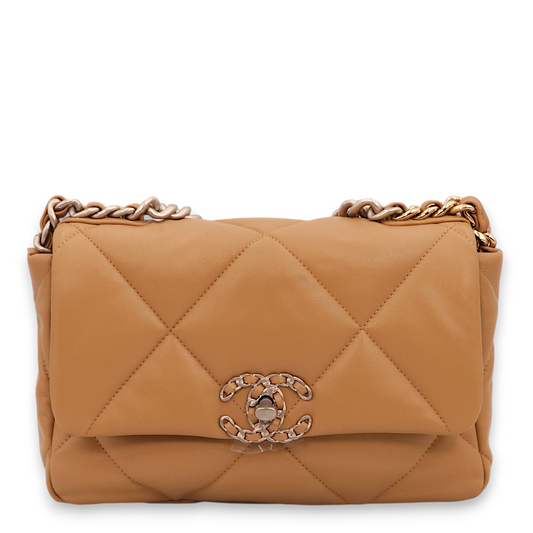 S19 Flap Small Caramel Shoulder Bag in Lambskin