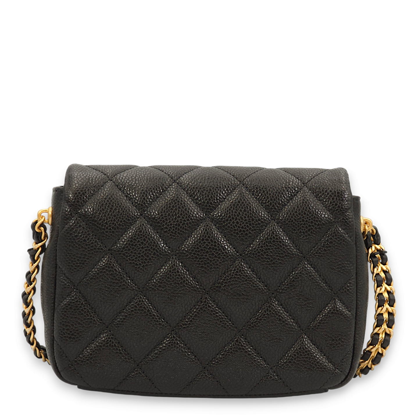 Quilted Seasonal Flap with Coco Medallion Charm Black Crossbody Bag in Caviar Leather, Gold hardware