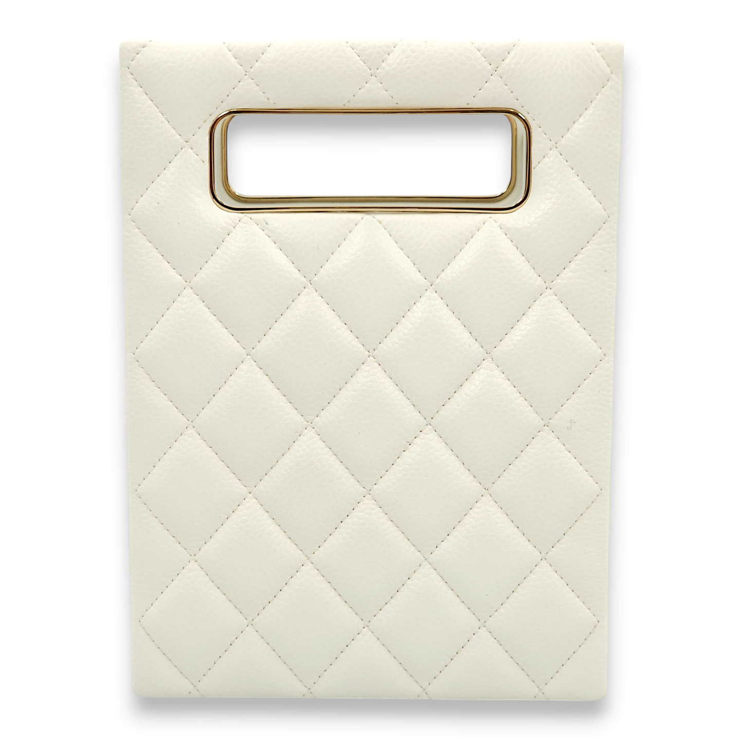 Quilted Vertical Evening Chain White Crossbody Bag in Caviar Leather, Gold hardware