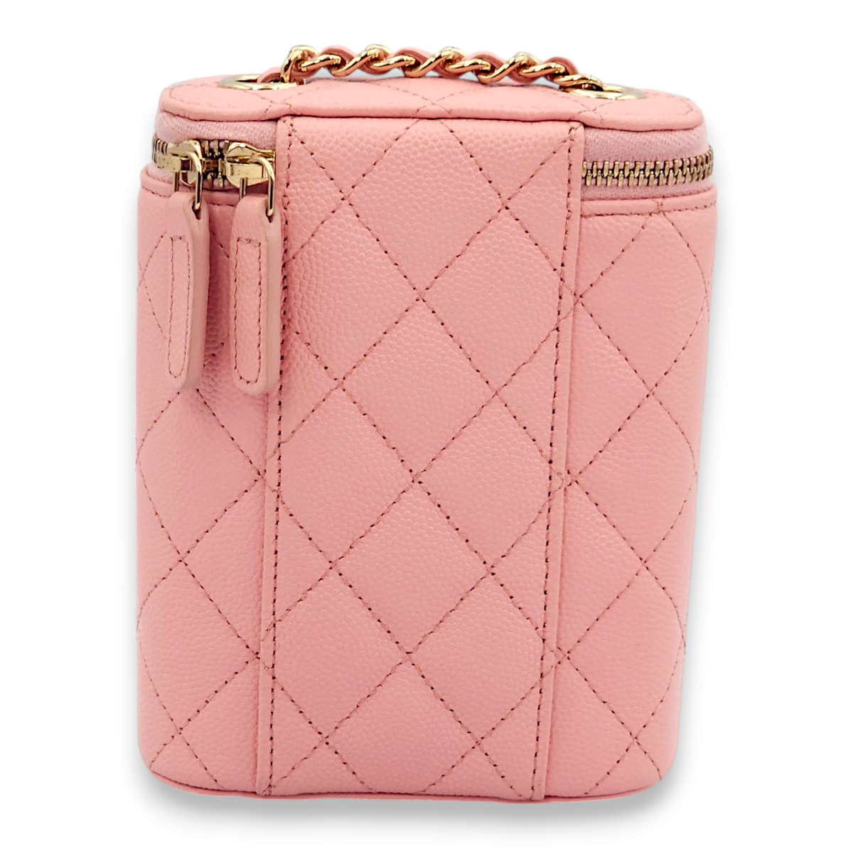 Quilted Vertical Mini Pink Vanity Bag in Caviar Leather, Gold hardware
