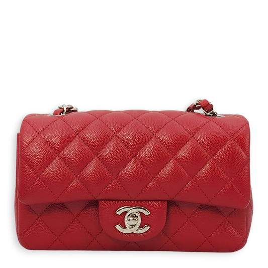 Classic Rectangle Mini Red Crossbody Bag in Caviar Leather, Palladium hardware