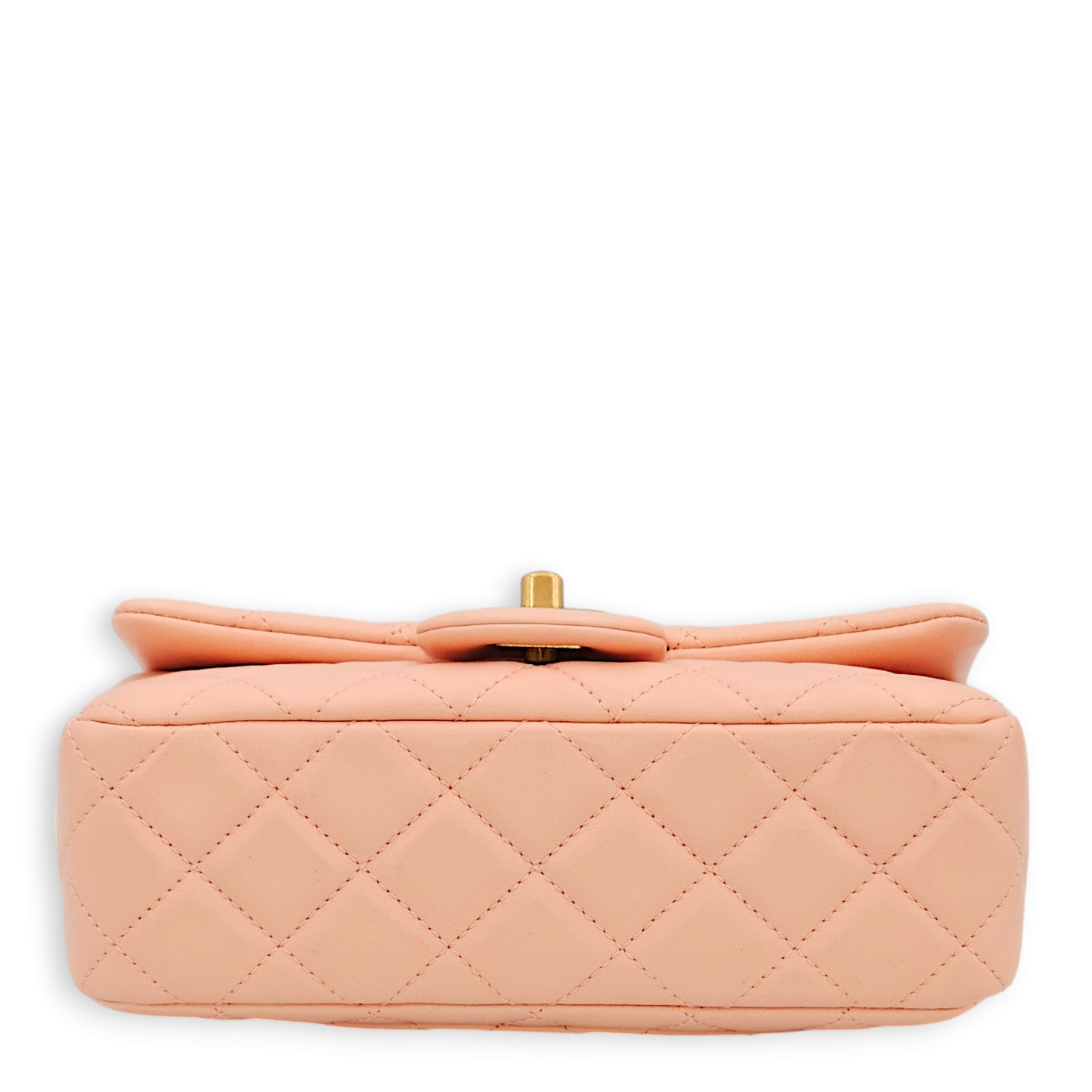 Pearl Crush Rectangle Mini Salmon Pink Crossbody Bag in Lambskin, Gold hardware