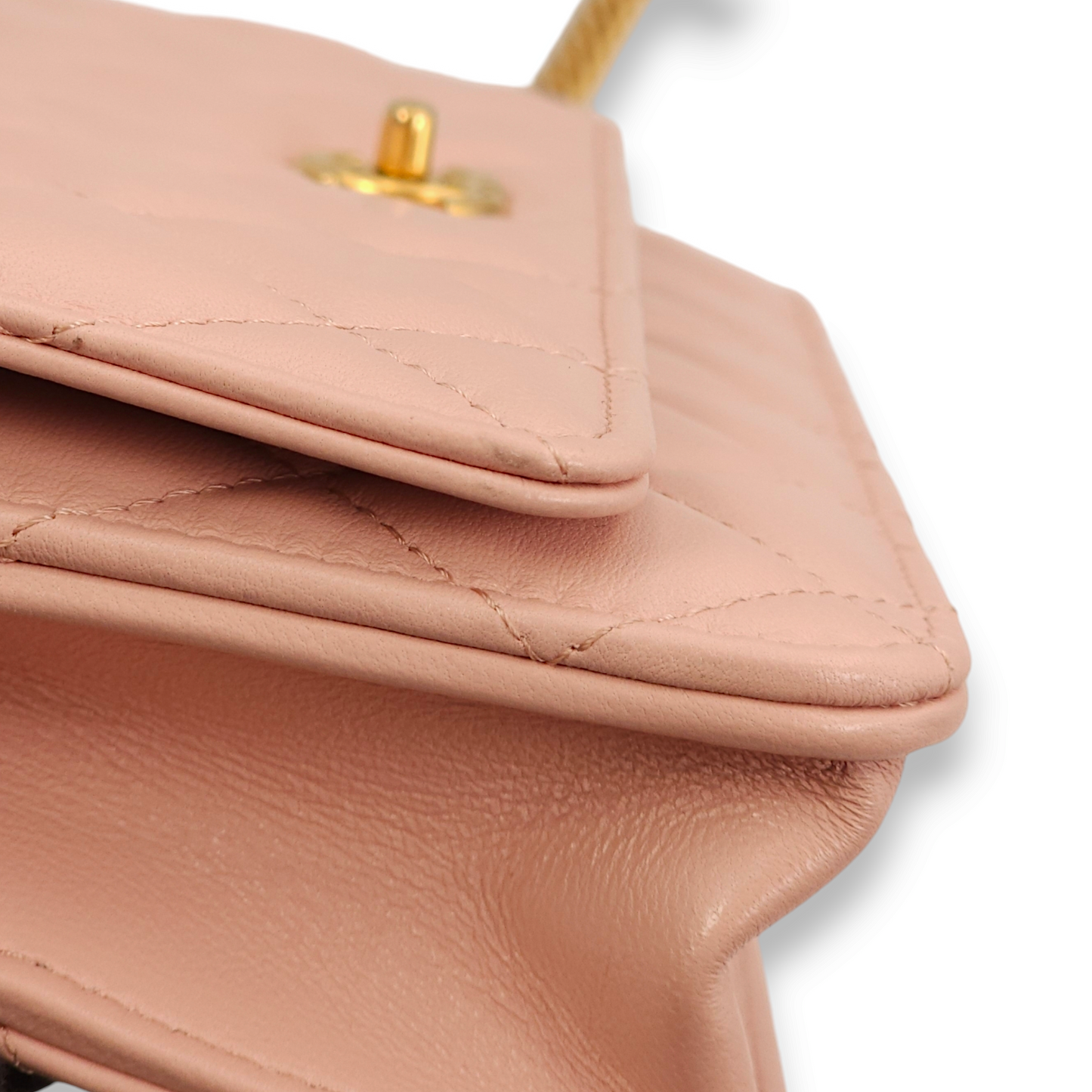 Camellia Light Pink Wallet On Chain in Lambskin, Gold hardware