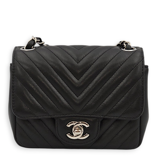 Chevron Mini Black Crossbody Bag in Lambskin, Palladium hardware