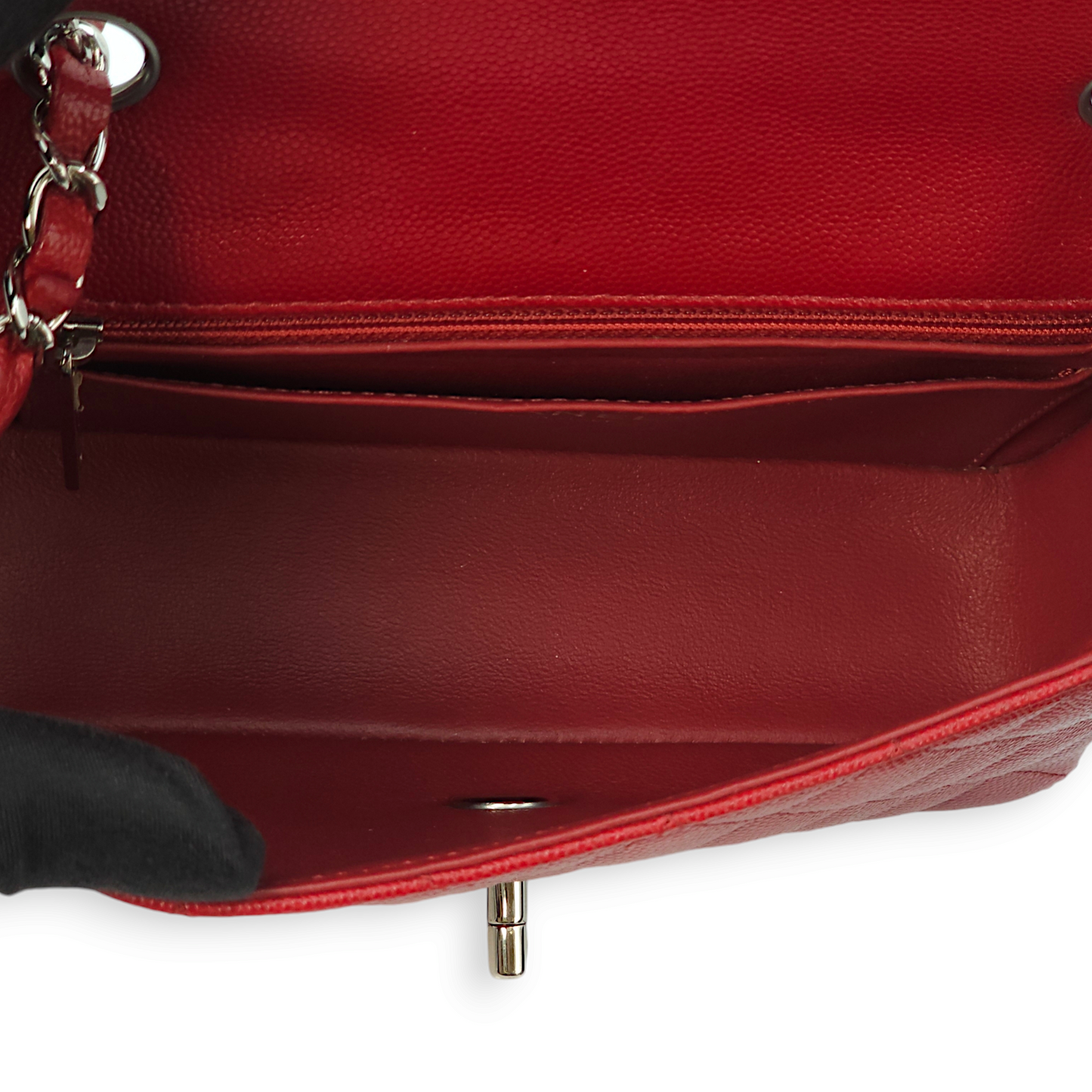 Classic Rectangle Mini Red Crossbody Bag in Caviar Leather, Palladium hardware