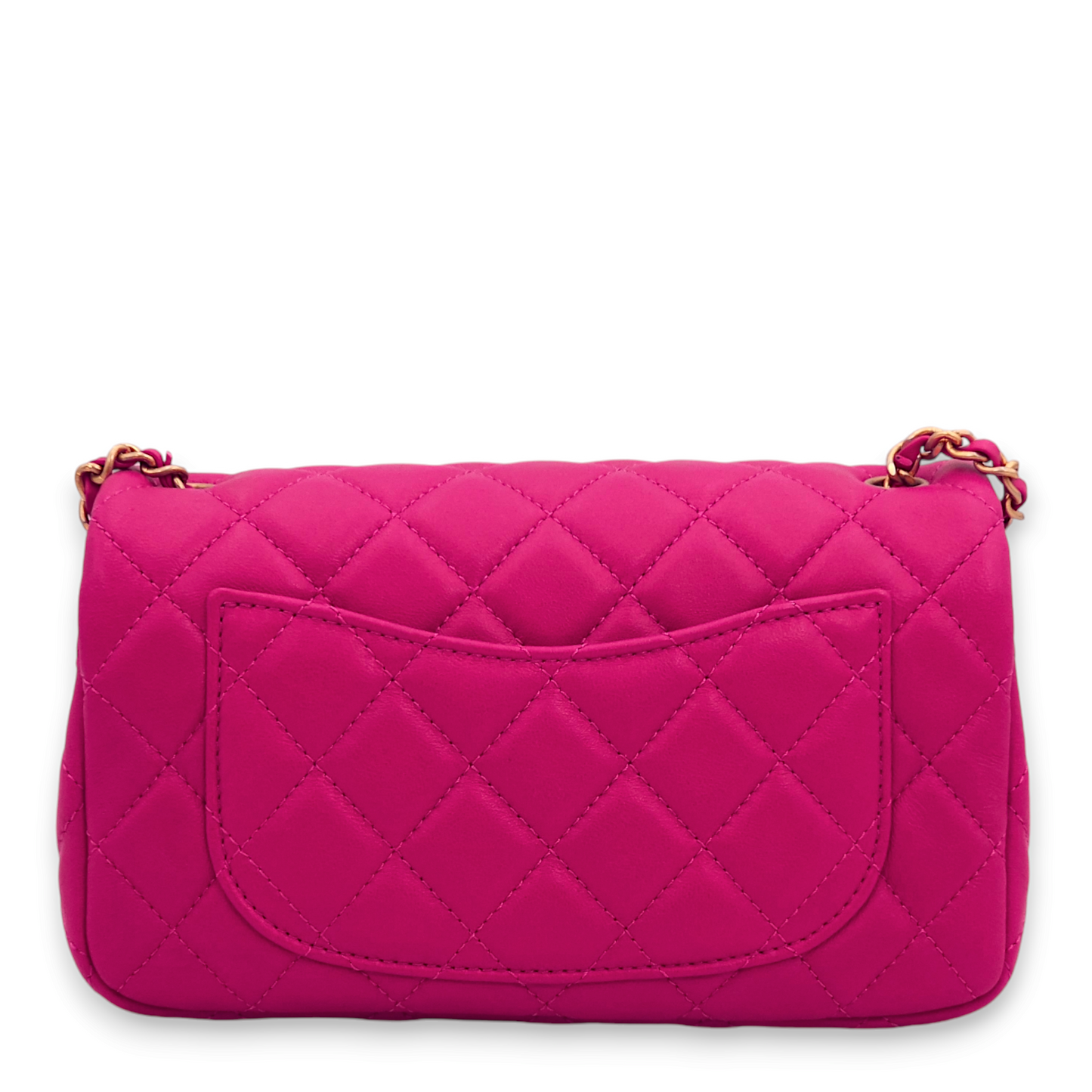 Pearl Crush Rectangle Mini Magenta Pink Crossbody Bag in Lambskin, Gold hardware