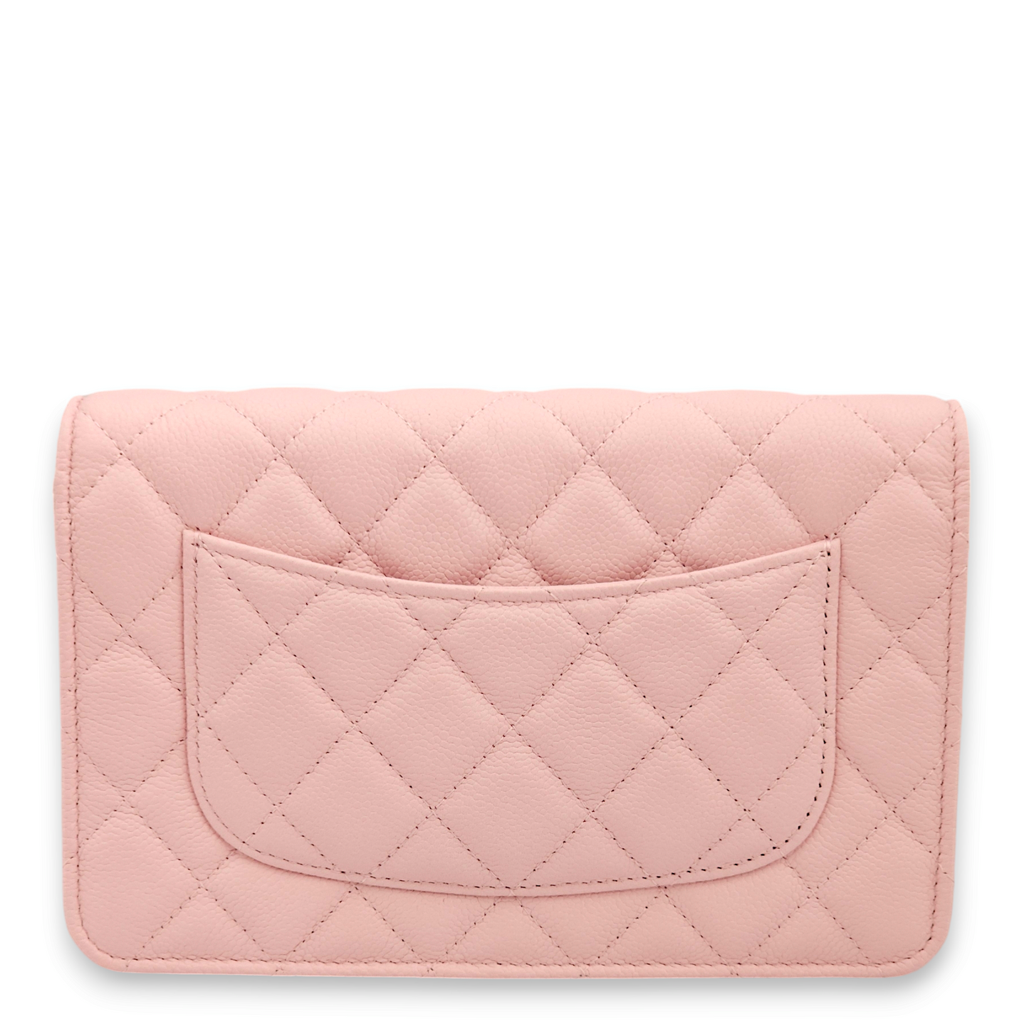 Quilted Pink Wallet On Chain in Caviar Leather, Gold hardware