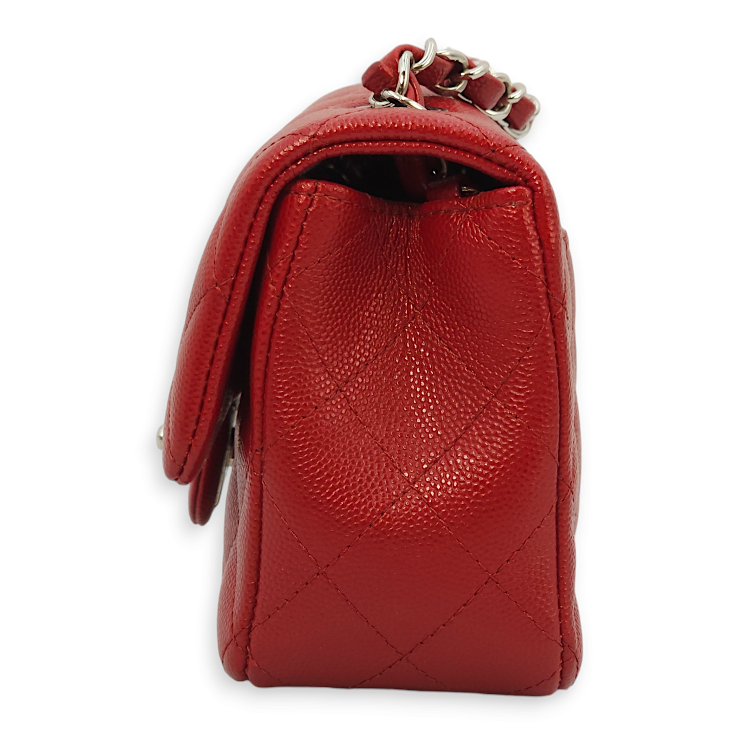 Classic Rectangle Mini Red Crossbody Bag in Caviar Leather, Palladium hardware