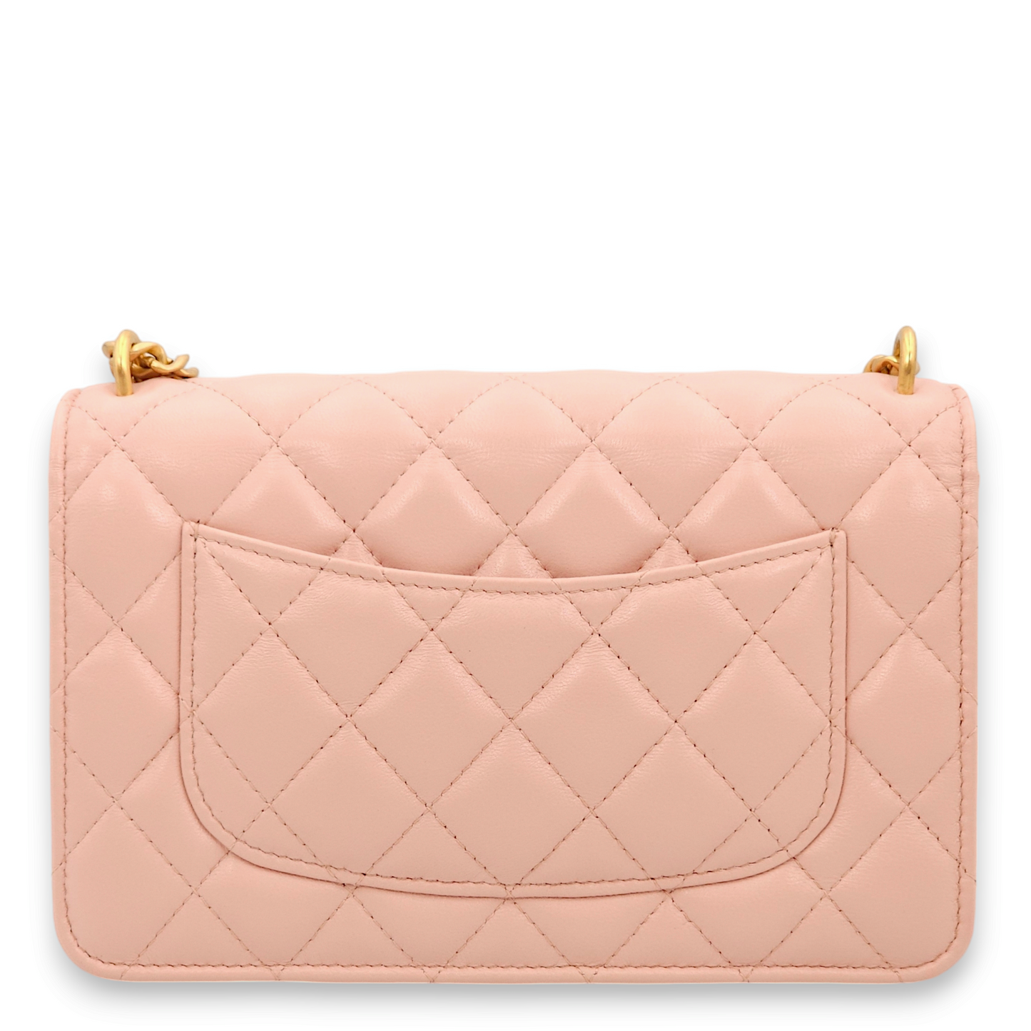 Camellia Light Pink Wallet On Chain in Lambskin, Gold hardware