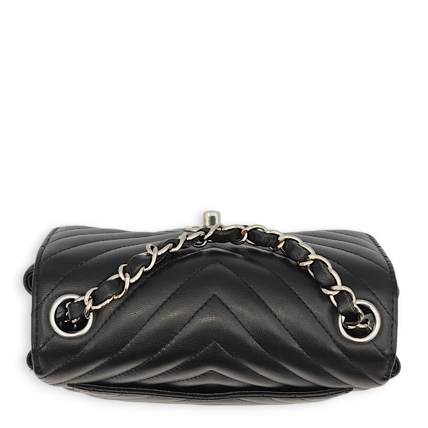 Chevron Mini Black Crossbody Bag in Lambskin, Palladium hardware