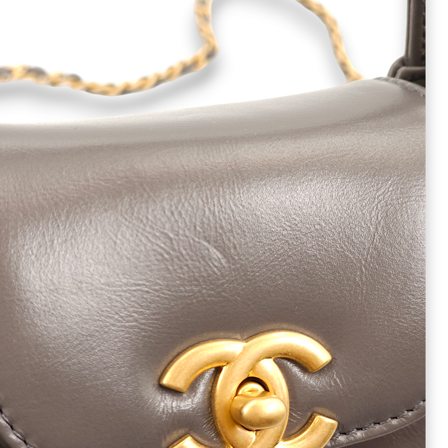 Kelly Mini Grey Crossbody Bag in Lambskin, Gold hardware