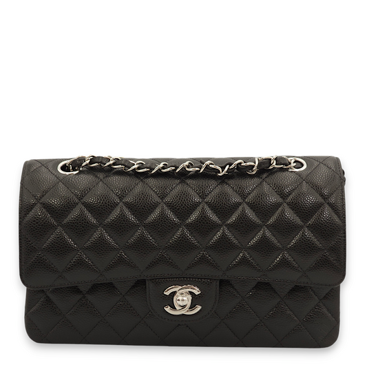 Classic Double Flap Medium Black Shoulder Bag in Caviar Leather, Palladium hardware