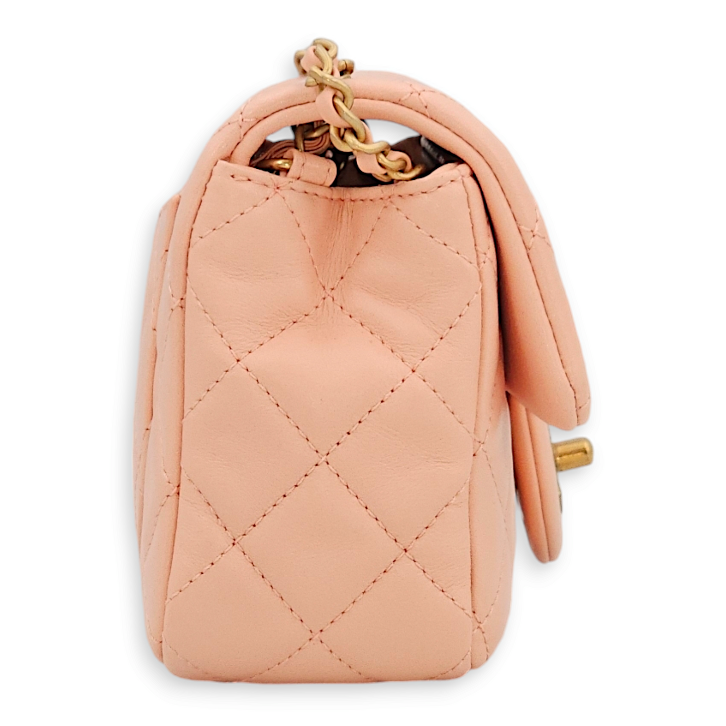 Pearl Crush Rectangle Mini Salmon Pink Crossbody Bag in Lambskin, Gold hardware