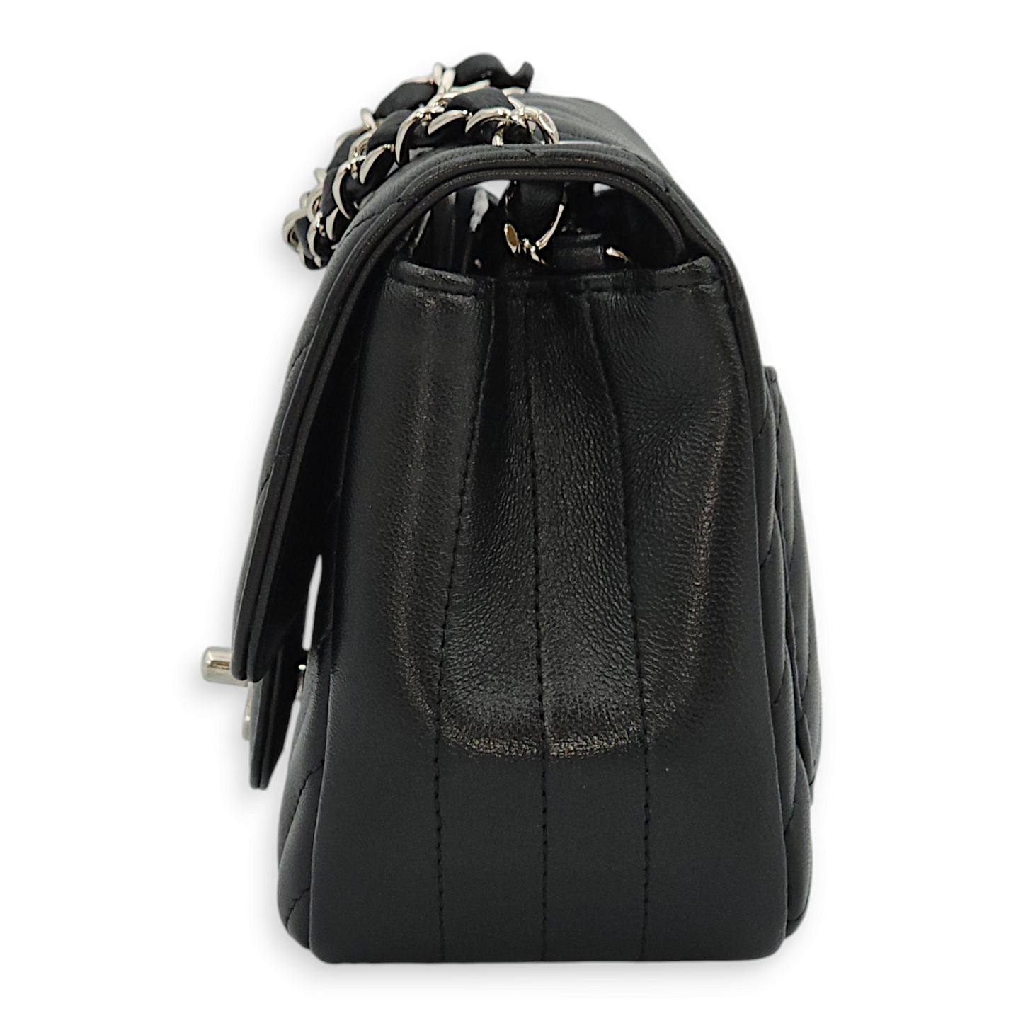 Chevron Mini Black Crossbody Bag in Lambskin, Palladium hardware