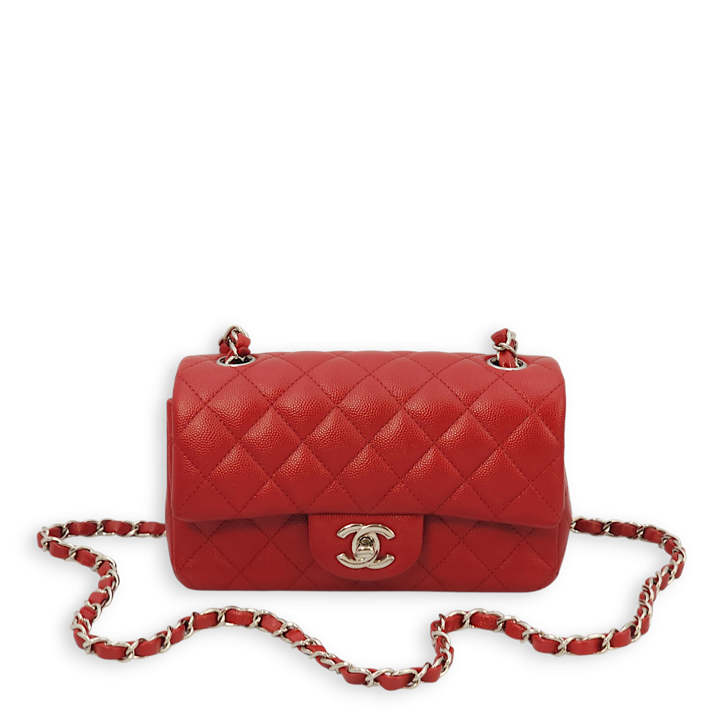 Classic Rectangle Mini Red Crossbody Bag in Caviar Leather, Palladium hardware