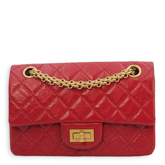 2.55 Reissue Mini Red Crossbody Bag in Distressed leather, Gold hardware