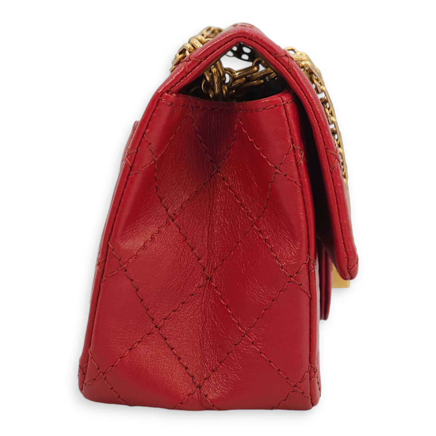 2.55 Reissue Mini Red Crossbody Bag in Distressed leather, Gold hardware