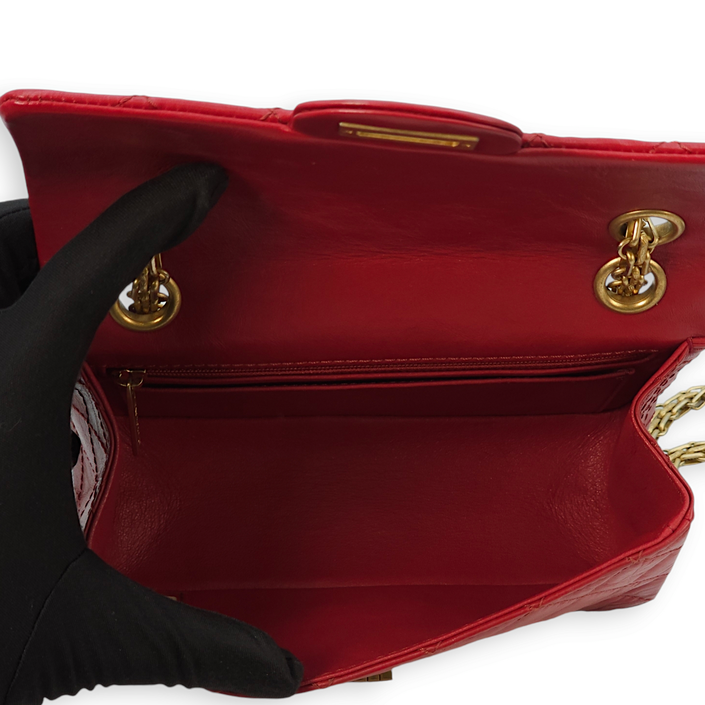 2.55 Reissue Mini Red Crossbody Bag in Distressed leather, Gold hardware